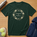 Dark green t-shirt with floral pickleball graphic and text.