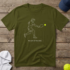Olive green t-shirt with a line drawing of a pickleball player and "the art of the dink" text.