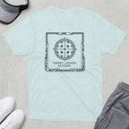 Light blue t-shirt with a circular target graphic and text "TARGET_LOCKED: KITCHEN."