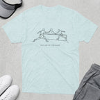 Light blue t-shirt with minimalist line art of tennis players and text "THE ART OF THE GAME".