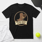 Black t-shirt with a Western-themed graphic: cowboy boot, rope, and pickleball paddle.