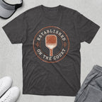T-shirt with a distressed round graphic of a pickleball paddle and "Established on the Court."