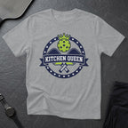 Grey t-shirt with "Kitchen Queen" logo featuring pickleball paddles and a crown.