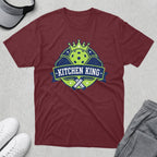 Maroon t-shirt with "Kitchen King" logo featuring a crown and pickleball paddles.